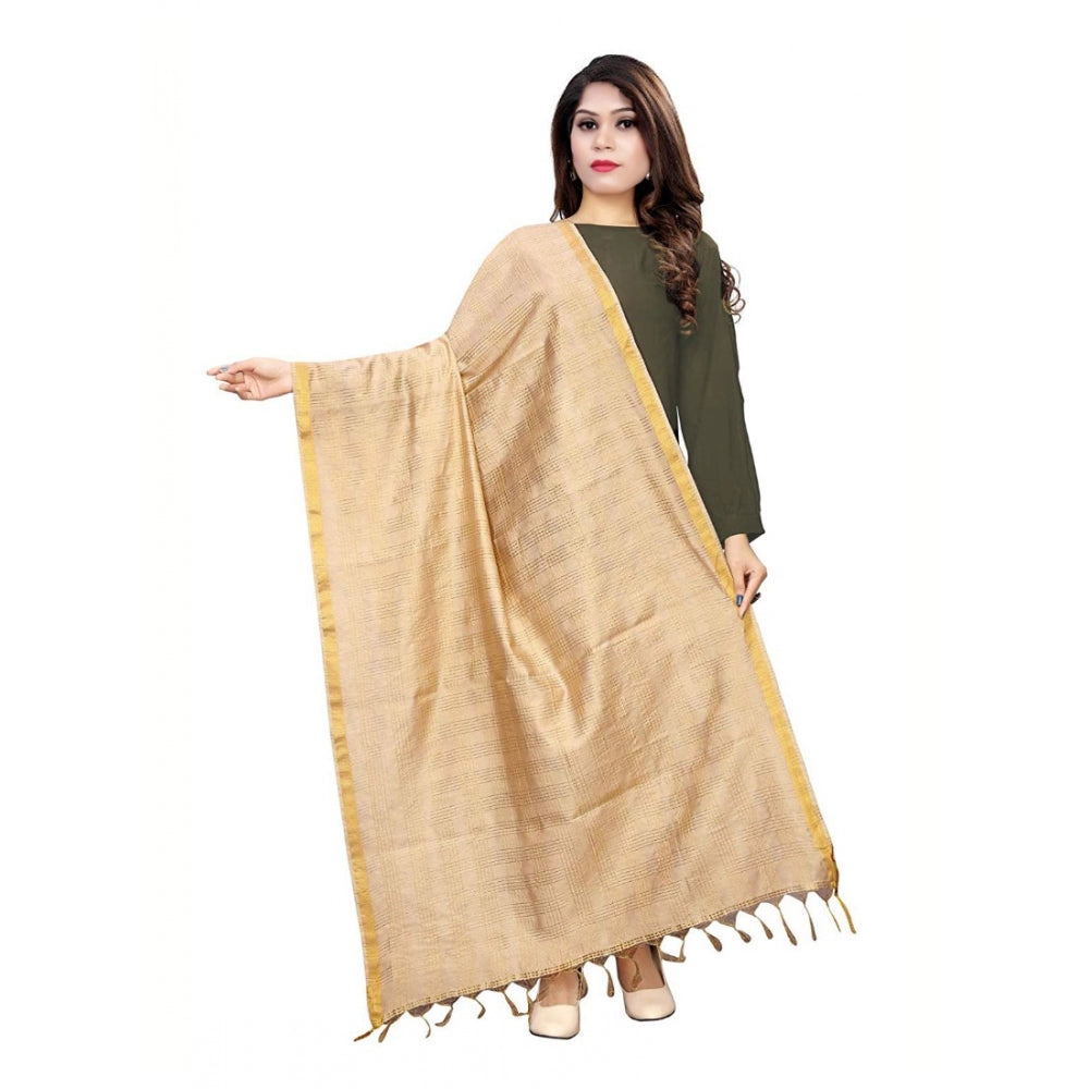 Beige cotton jari woven work dupatta (2-2.4 mtr), traditional Indian women's scarf for work or festivities