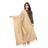 Beige cotton jari woven work dupatta (2-2.4 mtr), traditional Indian women's scarf for work or festivities