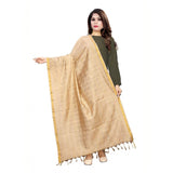 Beige cotton jari woven work dupatta (2-2.4 mtr), traditional Indian women's scarf for work or festivities
