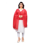 Red cotton silk striped dupatta (2-2.4m)