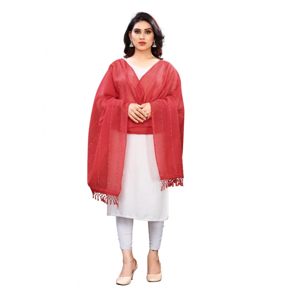 Maroon striped cotton silk dupatta for women (length: 2-2.4 mtr)