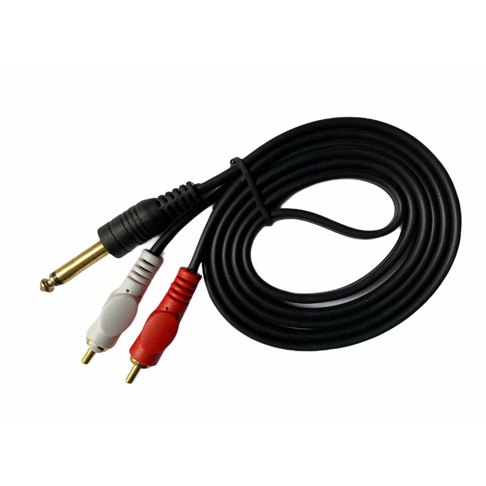 Black 6.35mm Jack to 2RCA Audio Cable connects home theater, DVD, speakers, headphones, mixer, amplifier, guitar, karaoke system