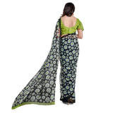 Green Georgette Saree with Unstitched Blouse (5-6mtrs), for casual and festive wear