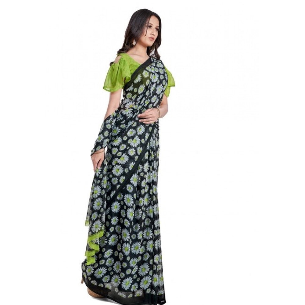 Green Georgette Saree & Blouse (5-6mtrs), casual, festive wear for women