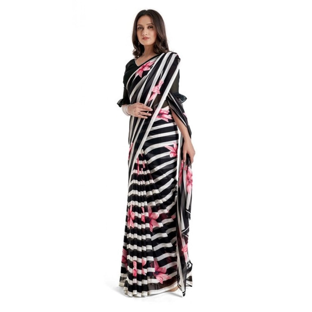 Pink Georgette saree with unstitched blouse, 5-6 meters for women's casual or festive wear