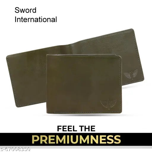 Olive green leather wallet for men, premium quality Sword Alpha with 1 compartment