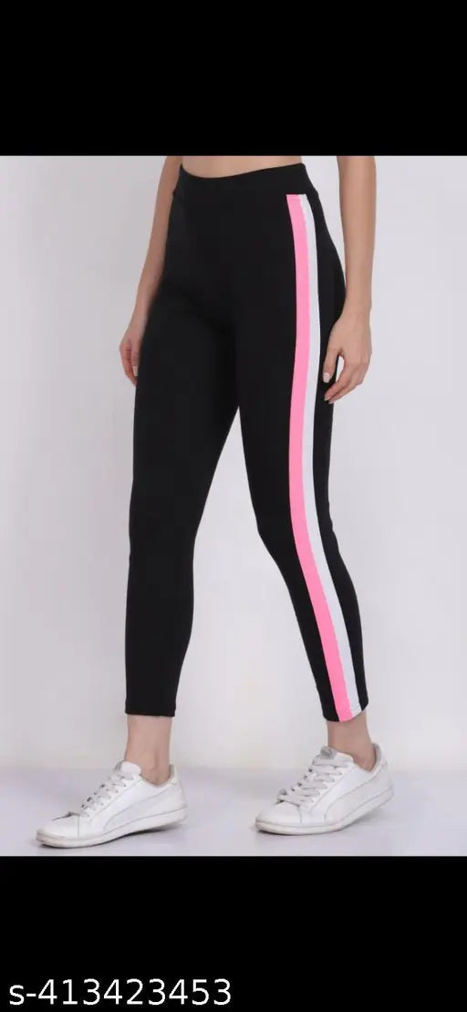 Striped cotton blend women's jeggings with pocket, ethical and sustainable fashion choice