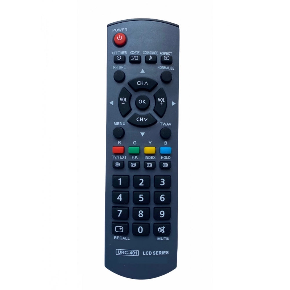 Multi-colored LCD/LED remote URC 401 compatible with Panasonic TV, long-range infrared, ergonomic design for easy grip and use