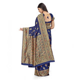 Women's Banarasi Silk Saree With Blouse (Navy Blue, 5-6Mtrs)