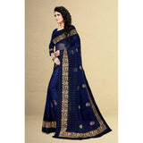 Navy Blue net saree with blouse, 5-6 meters length for women's casual, festive wear