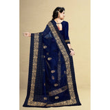 Navy blue net saree with unstitched blouse, 5-6 meters length for casual, festive wear for women