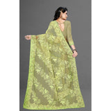 Pista green net saree with unstitched blouse, 5-6 meters length for casual, festive wear