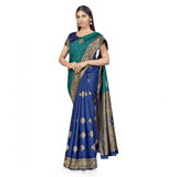 Women's Banarasi Silk Saree With Blouse (Navy Blue, Rama, 5-6Mtrs)