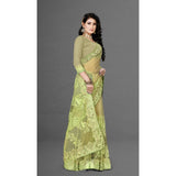 Pista green net saree with blouse (5-6Mtrs), stylish casual, festive wear for women