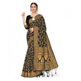 Women's Banarasi Silk Saree With Blouse (Black, 5-6Mtrs)
