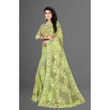 Pista green net saree with blouse (5-6mtrs), airy and versatile for casual, festive wear
