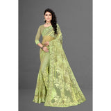 Pista green net saree with unstitched blouse for women, 5-6 meters length, casual festive wear