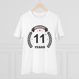 White PC Cotton 11th Anniversary Men's T-Shirt with half sleeves and round neck, high-quality print on casual wear