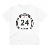 White PC Cotton 24th Anniversary printed men's T-shirt with half sleeves and round neck, 180GSM thread count