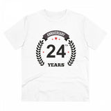 White PC Cotton Men's 24th Anniversary Printed Half-Sleeve T-Shirt (180GSM) - Casual occasion wear