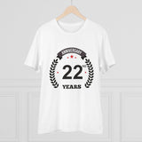 White PC Cotton Men's 22nd Anniversary Printed Half Sleeve T-Shirt (180GSM), casual occasion wear