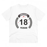 White PC Cotton 18th Anniversary Printed Men's T-Shirt (180GSM), half sleeve with round neck, casual occasion
