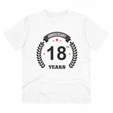 White PC Cotton Men's 18th Anniversary Printed T-Shirt (180GSM) - Close-up view of half-sleeve round neck design