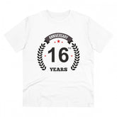 White PC Cotton 16th Anniversary Printed T-Shirt for Men (180GSM), half sleeve round neck design for casual occasions