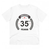 White PC Cotton Men's 35th Anniversary Printed T-Shirt (180GSM), casual occasion on display
