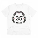 White PC Cotton Men's 35th Anniversary Printed T-Shirt (180GSM), half sleeve round neck, casual occasion