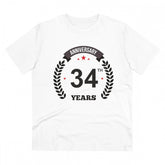 White PC Cotton 34th Anniversary Printed Men's T-Shirt, half sleeve with round neck, casual occasion