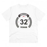 White PC Cotton Men's 32nd Anniversary Printed Half Sleeve T-Shirt (Casual occasion)