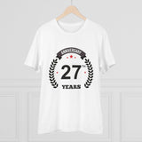 White PC Cotton 27th Anniversary Printed Men's T-Shirt (180GSM), half sleeve round neck, casual occasion