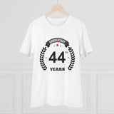 White PC Cotton 44th Anniversary Printed Men's T-Shirt (180GSM), half sleeve round neck casual wear