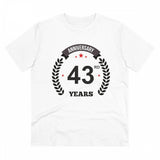 White PC Cotton 43rd Anniversary Printed Men's T-Shirt (180GSM), half sleeve round neck, casual occasion