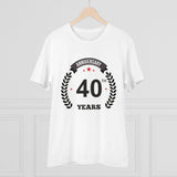 White PC Cotton 40th Anniversary Printed Men's T-Shirt (180GSM), half sleeve round neck design for casual occasions