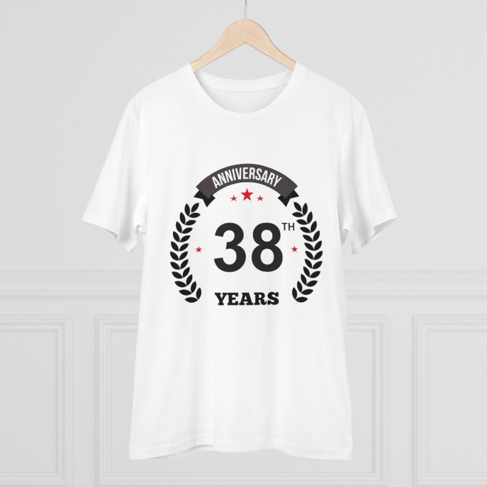 White PC Cotton Men's 38th Anniversary Printed T-Shirt (180GSM), half sleeve, round neck, casual occasion