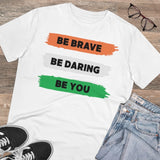 White PC Cotton Men's Be Brave Be You Printed Half Sleeve T-Shirt, casual occasion wear