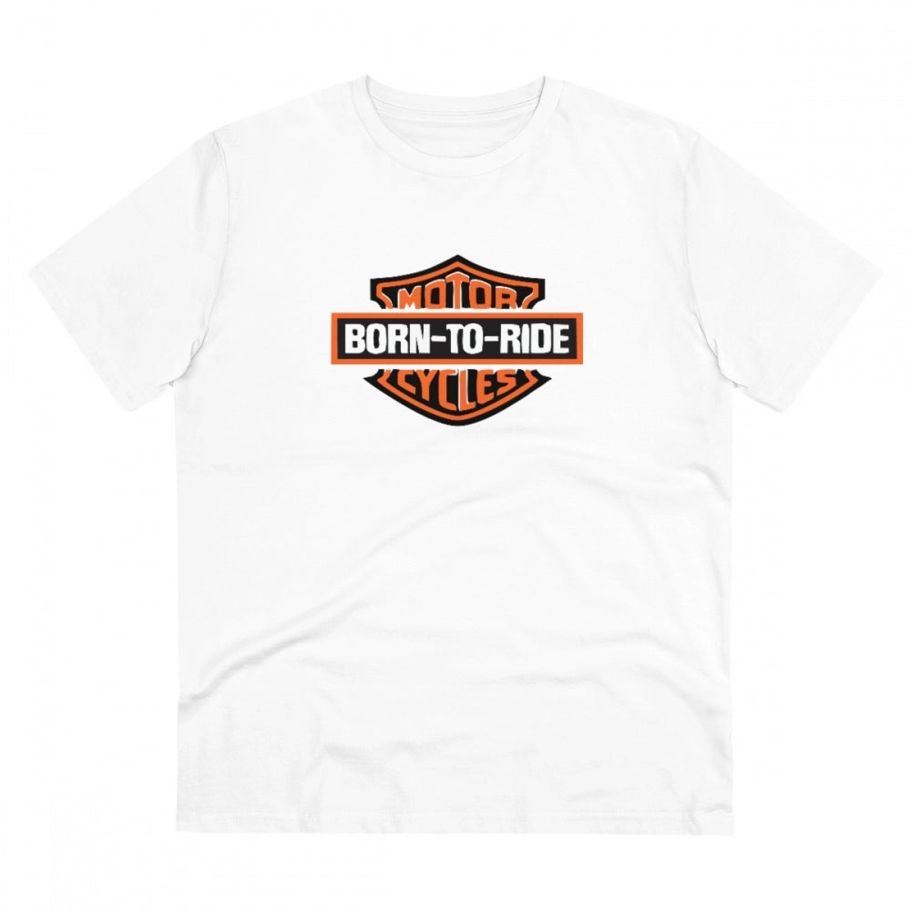 White PC cotton men's bike ride design half sleeve t-shirt (180GSM), casual occasion wear