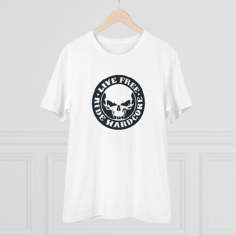 White PC Cotton Men's Bike Ride Design Half Sleeve T-Shirt (180GSM) - casual wear on model