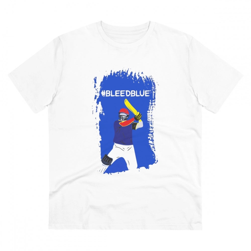 White PC cotton cricket design men's T-shirt with half sleeves, round neck, 180GSM thread count for casual occasions