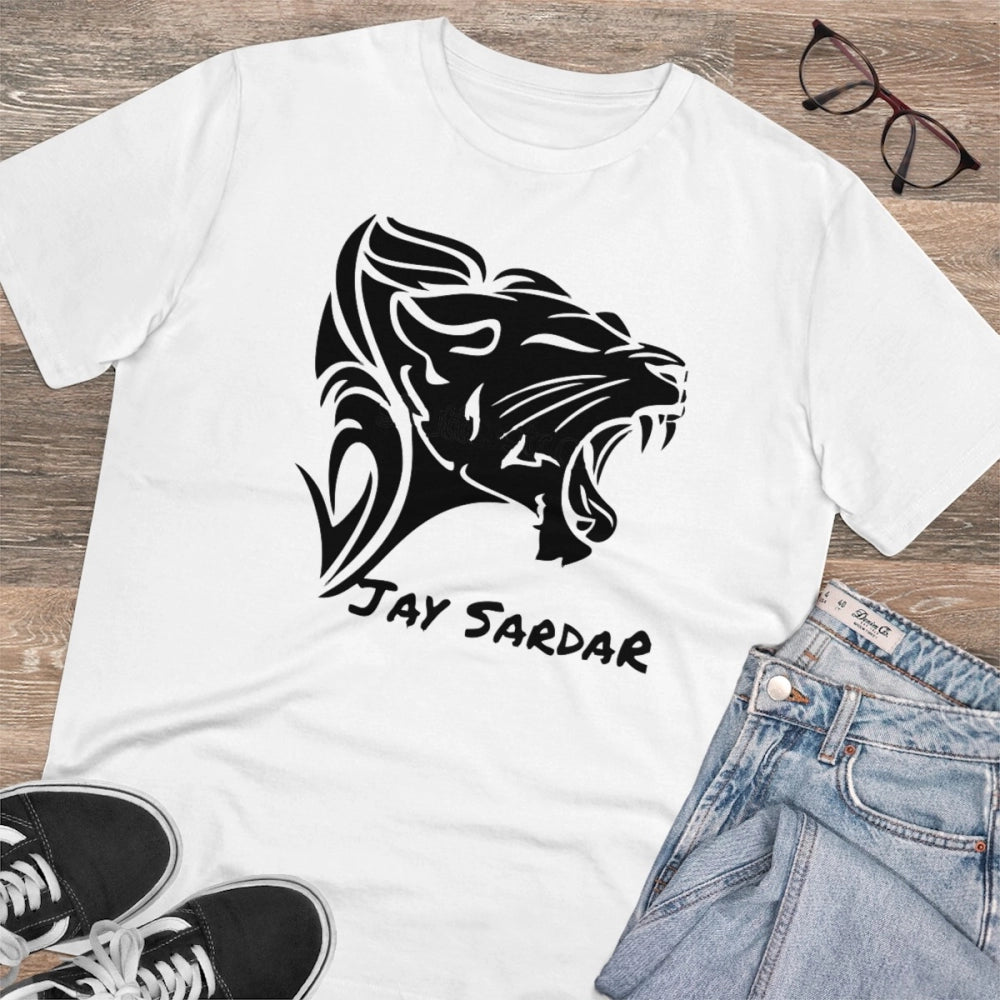 White PC Cotton Jay Sardar Printed Men's T-Shirt (180GSM), half sleeve round neck casual wear