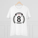 White PC Cotton 8th Anniversary Printed Men's T-Shirt (180GSM), half sleeve round neck, casual occasion