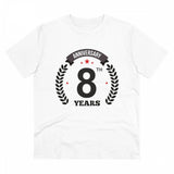 White PC Cotton Men's 8th Anniversary Printed Half Sleeve T-Shirt (180GSM), casual occasion