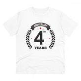White PC Cotton Men's 4th Anniversary Printed Half Sleeve T-Shirt (180GSM) - casual occasion wear
