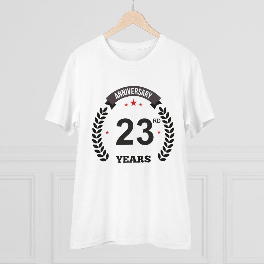 White PC Cotton Men's 23rd Anniversary Printed T-Shirt (180GSM) - Half sleeve, round neck, casual occasion