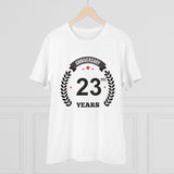 White PC Cotton Men's 23rd Anniversary Printed T-Shirt (180GSM) - Half sleeve, round neck, casual occasion