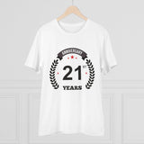 White PC Cotton 21st Anniversary Printed Men's T-Shirt, half sleeve, round neck, 180GSM thread count