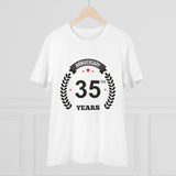 White PC Cotton Men's 35th Anniversary Printed T-Shirt (180GSM), half sleeve round neck, casual occasion