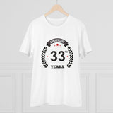 White PC Cotton Men's 33rd Anniversary Printed Half Sleeve T-Shirt (180GSM), round neck, casual wear